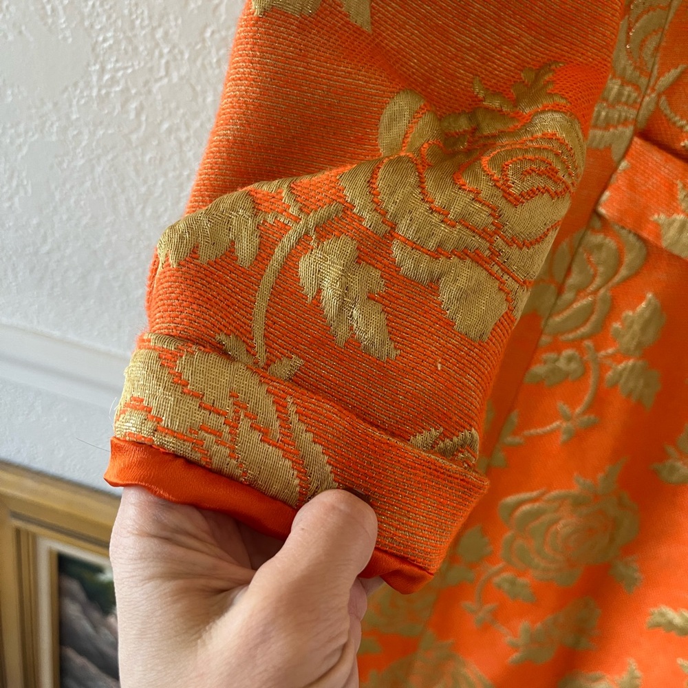 Vintage Jacquard Floral Orange Women's Coat - Picture 7 of 8